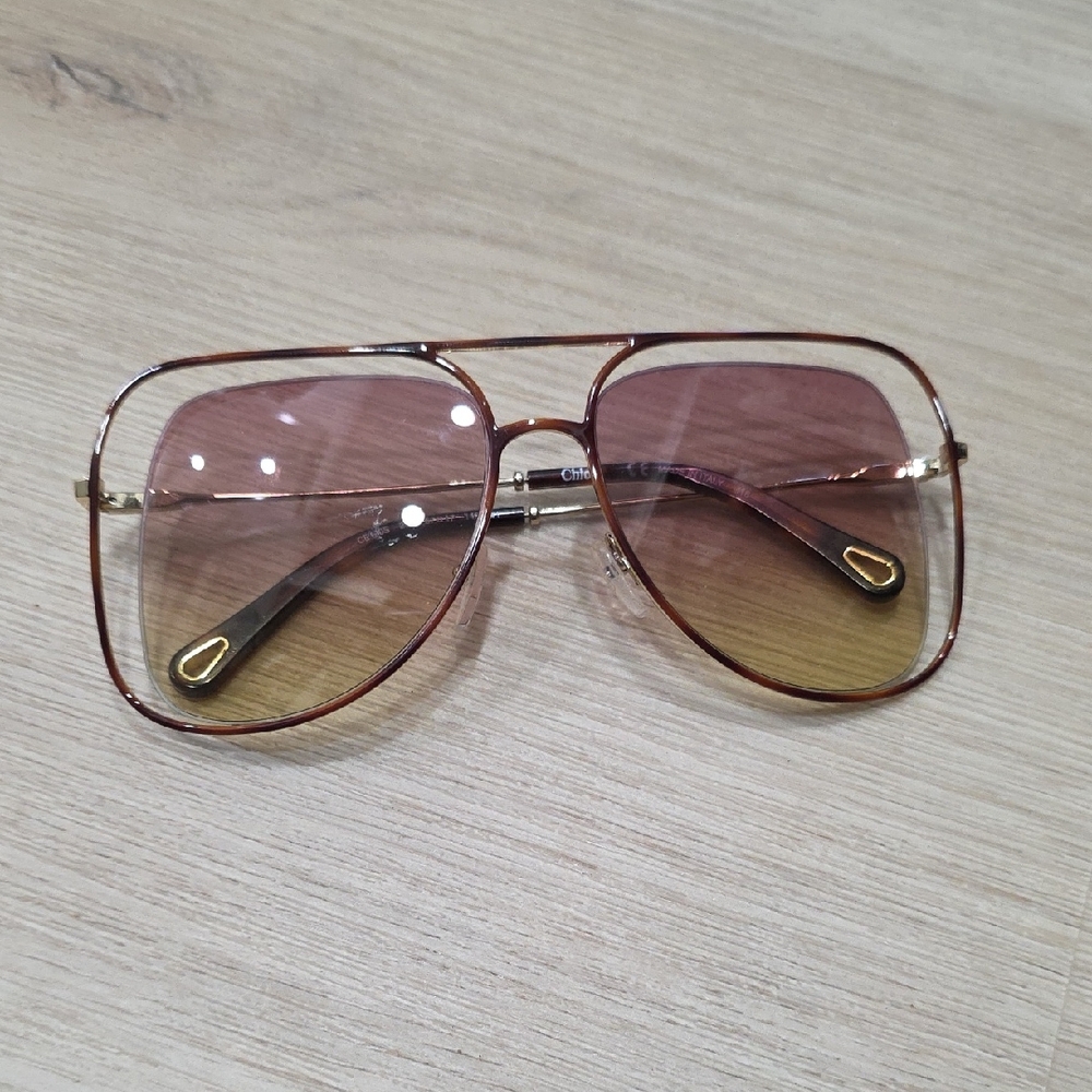 Chloe Brown and Gold Aviator Sunglasses